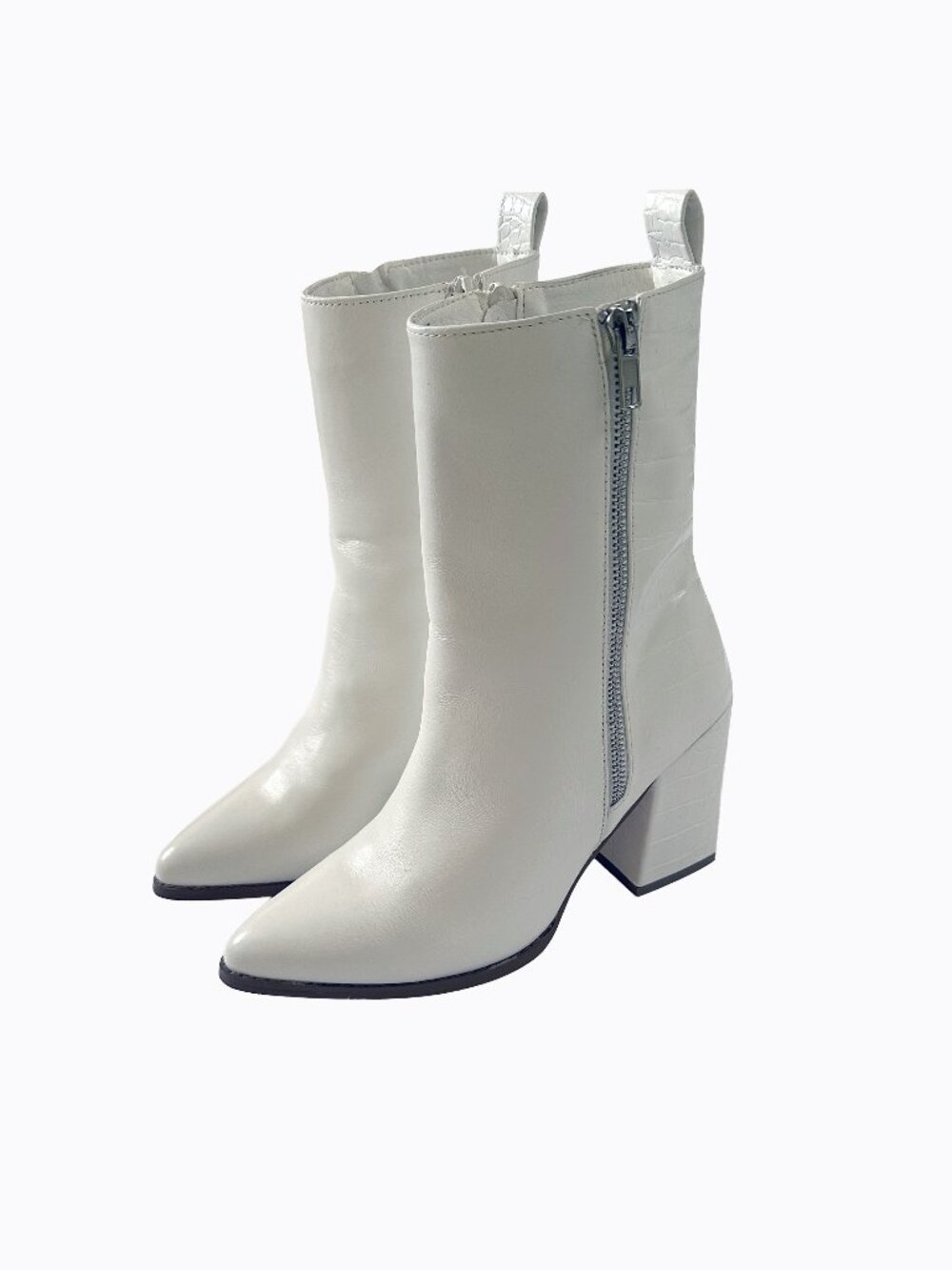 Steve Madden Reegan Off White Croc Embossed Block Heel Ankle Boots 7B Point Toe
